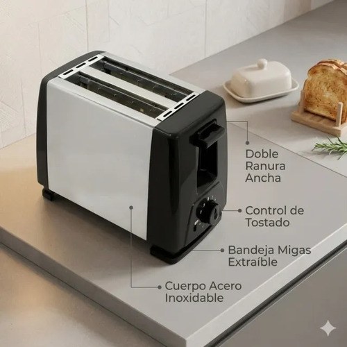 Tostadora 650w Plateado Y Negro - 4