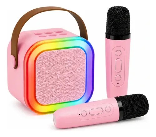 Parlante Karaoke Bluetooth 2 Microfonos Y Luces Rgb Infantil Rosa