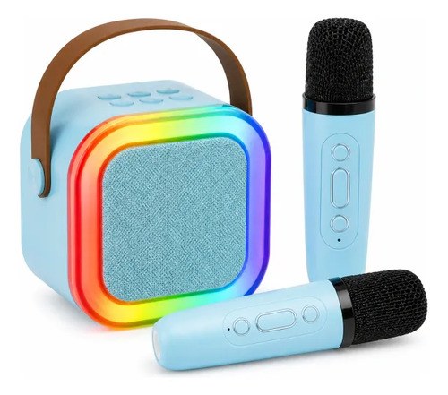 Parlante Karaoke Bluetooth 2 Microfonos Y Luces Rgb Infantil Celeste - 6