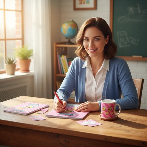 Kit Regalo Día Del Maestro Cuaderno Lapicera Anotador Rosa - 4
