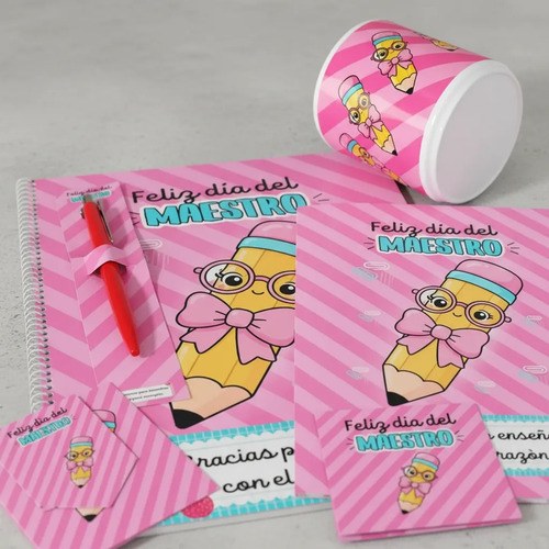 Kit Regalo Día Del Maestro Cuaderno Lapicera Anotador Rosa - 5