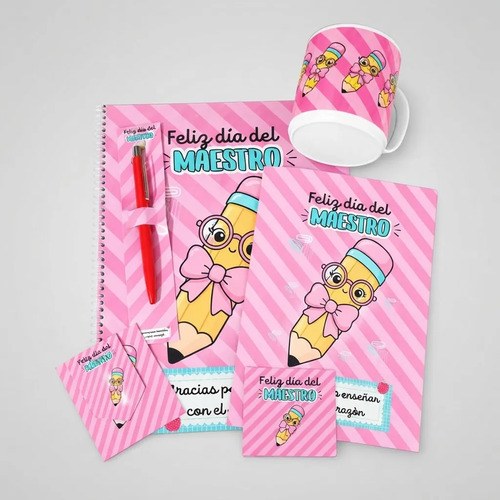 Kit Regalo Día Del Maestro Cuaderno Lapicera Anotador Rosa - 6