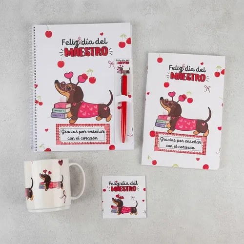 Kit Regalo Día Del Maestro Cuadernos Lapicera Salchichas - 3