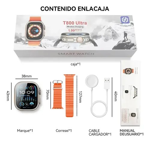 Smartwatch T800 Ultra - Malla Naranja De Silicona Plateado Sport Naranja - 2