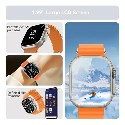 Smartwatch T800 Ultra - Malla Naranja De Silicona Plateado Sport Naranja - 3