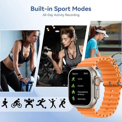 Smartwatch T800 Ultra - Malla Naranja De Silicona Plateado Sport Naranja - 4