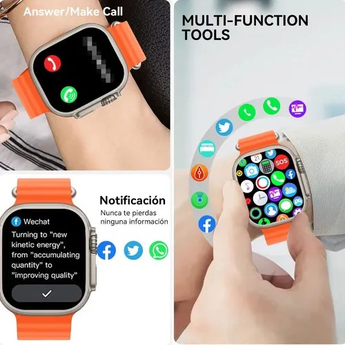 Smartwatch T800 Ultra - Malla Naranja De Silicona Plateado Sport Naranja - 5