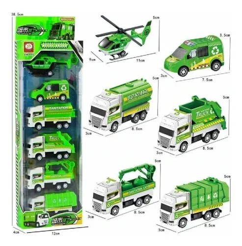 Set 5 Autos + Helicoptero Servicios Blanco/verde - 7