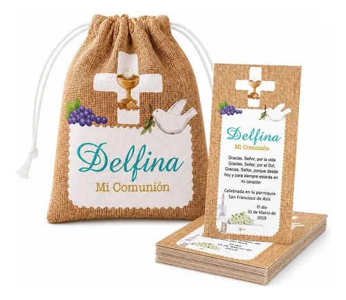 36 Estampitas Comunión + 1 Bolsita De Tela - Personalizadas