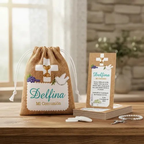 36 Estampitas Comunión + 1 Bolsita De Tela - Personalizadas - 4