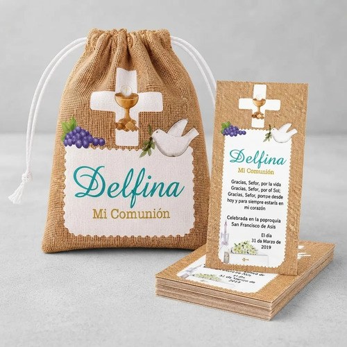 36 Estampitas Comunión + 1 Bolsita De Tela - Personalizadas - 5