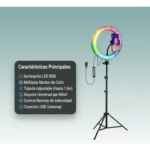 Aro De Luz 10 Rgb + Tripode 2,1 M + Soporte Celular Rgb - 2