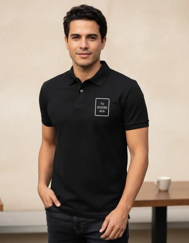 Chomba Personalizada Con Tu Logo/diseño Premium Pique En R1 Negro Liso Xxl