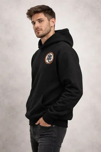 Buzo Dragon Ball Goku Kanji Black Frizado Premium L Negro Lisa - 2