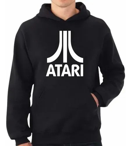 Buzo Atari Consola Retro Hoodie Frizado Premium M Negro Lisa