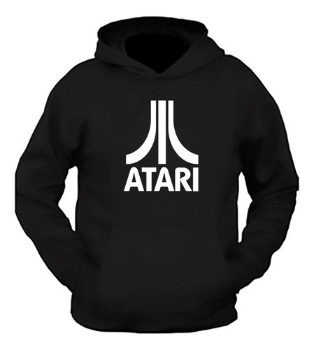 Buzo Atari Consola Retro Hoodie Frizado Premium S Negro Lisa - 2