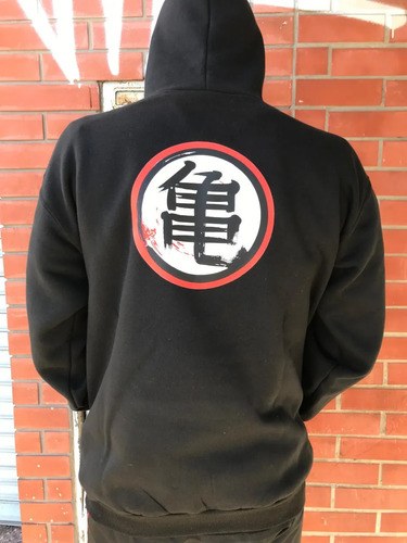 Buzo Dragon Ball Goku Kanji Black Frizado Premium L Negro Lisa - 4
