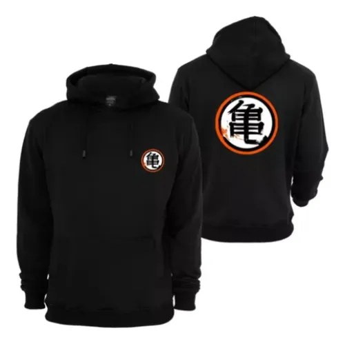 Buzo Dragon Ball Goku Kanji Black Frizado Premium M Negro Lisa - 6