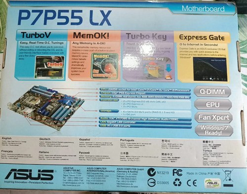 Motherboard Asus P7p55 Lx + Intel I5-650 + 4gb Ram Ddr3 Azul Acero - 10