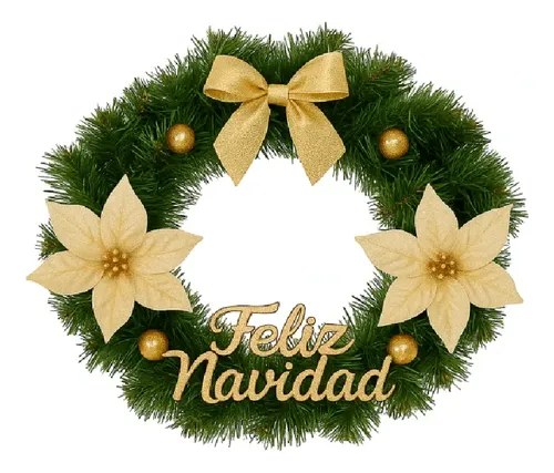 Adorno Corona Feliz Navidad Accesorios Dorados