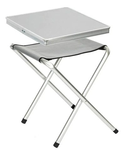 Mesa Plegable Rectangular De Aluminio Cammpy Full Con 4 Banquitos, Gris - 4