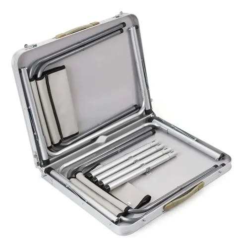 Mesa Plegable Rectangular De Aluminio Cammpy Full Con 4 Banquitos, Gris - 5