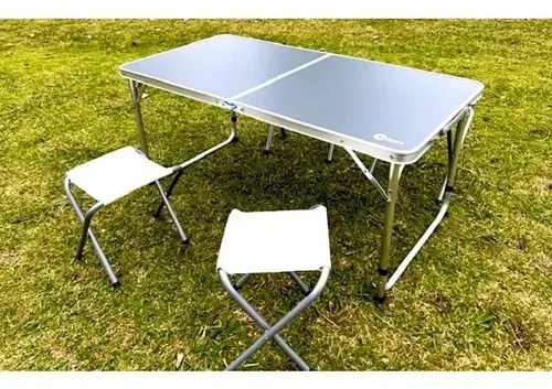 Mesa Plegable Rectangular De Aluminio Cammpy Full Con 4 Banquitos, Gris - 11