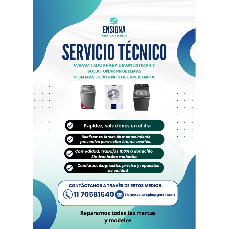 Servicio tecnico de lavarropas automaticos, toda las marcas y modelos