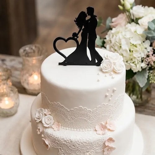 Adorno 3d Para Torta Topper Pareja Casamiento Negro Ella Y El - 2