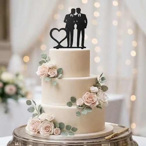 Adorno 3d Para Torta Topper Pareja Casamiento Negro Ellos - 2