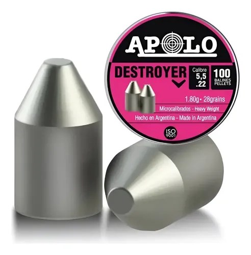 Balines Apolo Destroyer 5.5mm 28 Grains X100 Punta .22 Caza