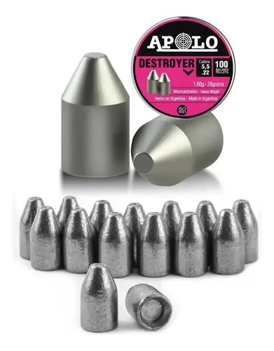 Balines Apolo Destroyer 5.5mm 28 Grains X100 Punta .22 Caza - 3