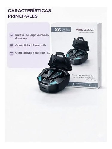 Auriculares Bluetooth X 6 Negro - 2