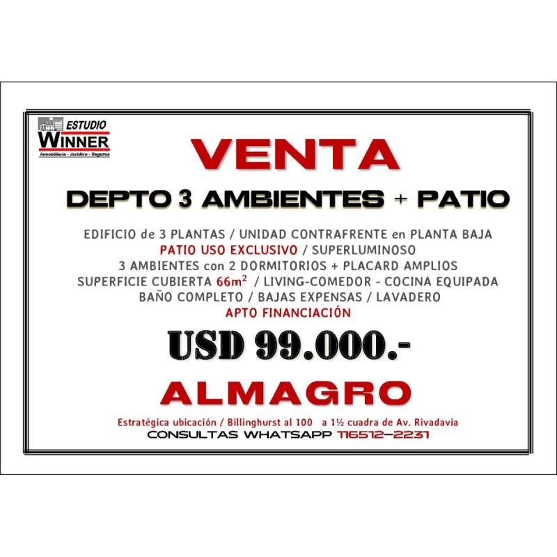 DEPTO 3 AMBIENTES + PATIO