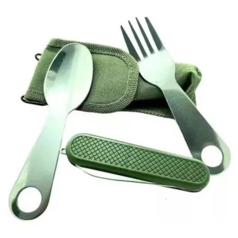 Set De Cubiertos De Camping Funda Verde