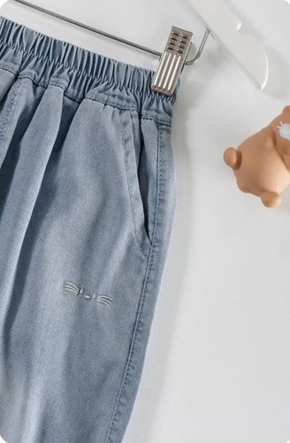 Babucha Baggy Denim Liviano Gatito Para Bebé Niña Celeste Denim 2 - 5
