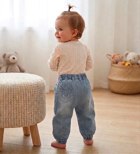 Babucha Baggy Denim Liviano Gatito Para Bebé Niña Celeste Denim 4 - 2