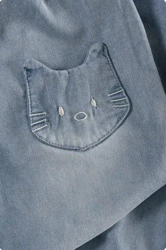 Babucha Baggy Denim Liviano Gatito Para Bebé Niña Celeste Denim 6 - 4