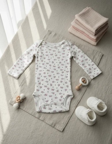 Bodys Manga Larga 100% Algodón Para Bebas Rn A 24 Meses Blanco Rn Flor Rosa - 2