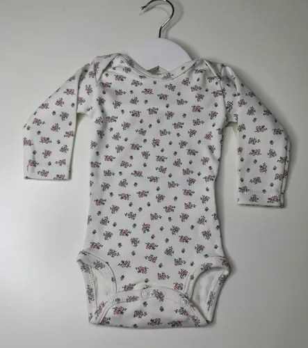 Bodys Manga Larga 100% Algodón Para Bebas Rn A 24 Meses Blanco Rn Flor Rosa - 5