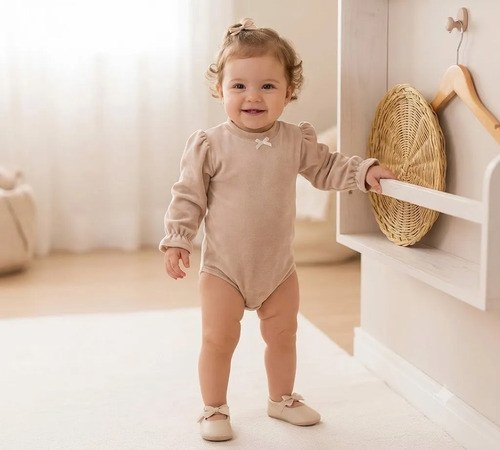 Bodys Buzo Manga Larga Gosha Para Bebé Camel 12-18 M Plush