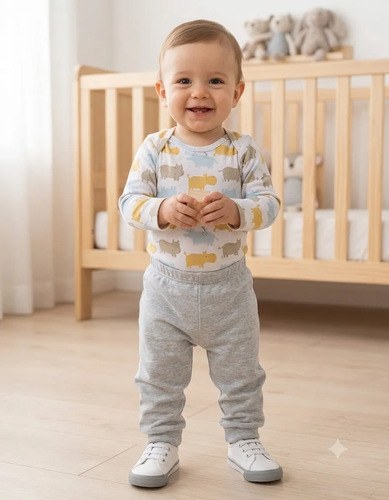 Bodys Interlock Full Manga Largas Bebes Rn Hasta 24 Meses Blanco 9 Meses Hipopótamo
