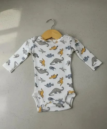 Bodys Interlock Full Manga Largas Bebes Rn Hasta 24 Meses Blanco Rn Dinosaurio - 3