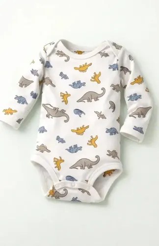 Bodys Interlock Full Manga Largas Bebes Rn Hasta 24 Meses Blanco Rn Dinosaurio - 4