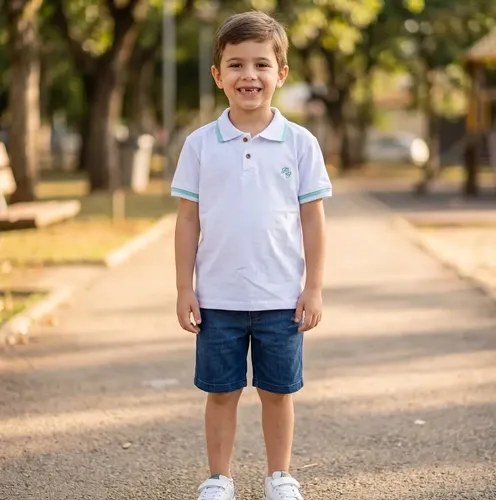 Chomba De Algodón Manga Corta Para Niños Blanco Bordado 12 Liso