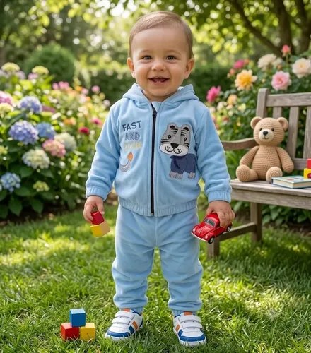 Conjunto Camperas Plush Bordada De Bebé/beba 2 Al 5 Celeste 6-9 M