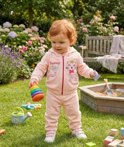 Conjunto Camperas Plush Bordada De Bebé/beba 2 Al 5 Salmón 6-9 M