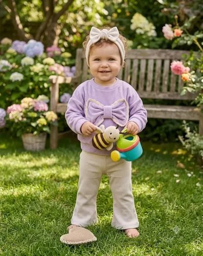 Conjunto Trio Buzo Vincha Y Calza Gosha Bebé Lila Y Beige 24-36 M