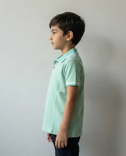 Chomba De Algodón Manga Corta Para Niños Verde Bordado 16 Liso - 2