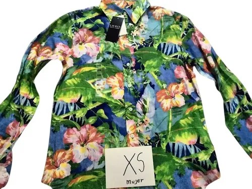 Camisa Ralph Lauren Mujer Talle Xxs Original 100 % Lino Verde Xxs - 5